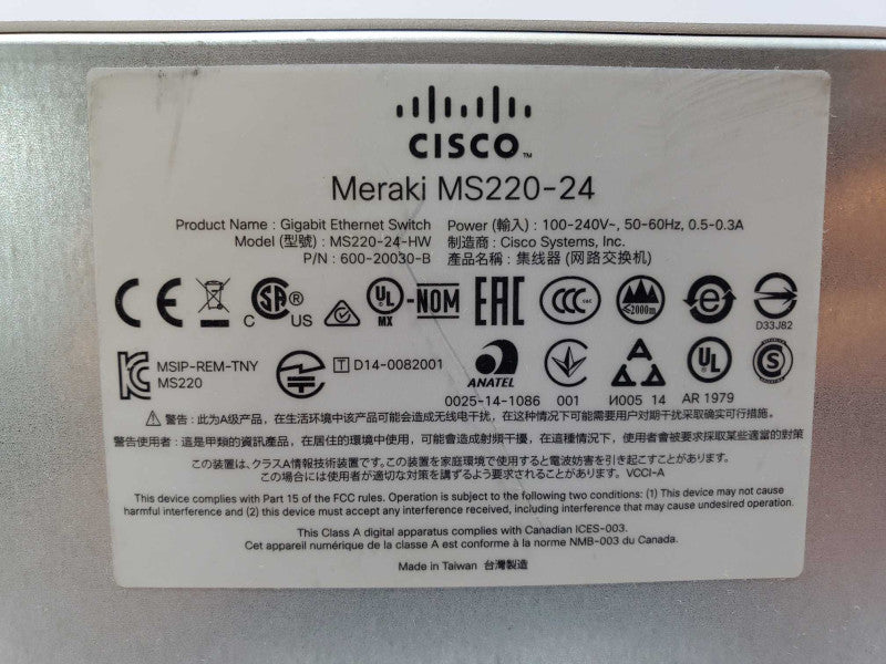 Cisco Meraki MS220-24 Cloud Managed 24x 1GB Ethernet 4x SFP *Claimed* (
