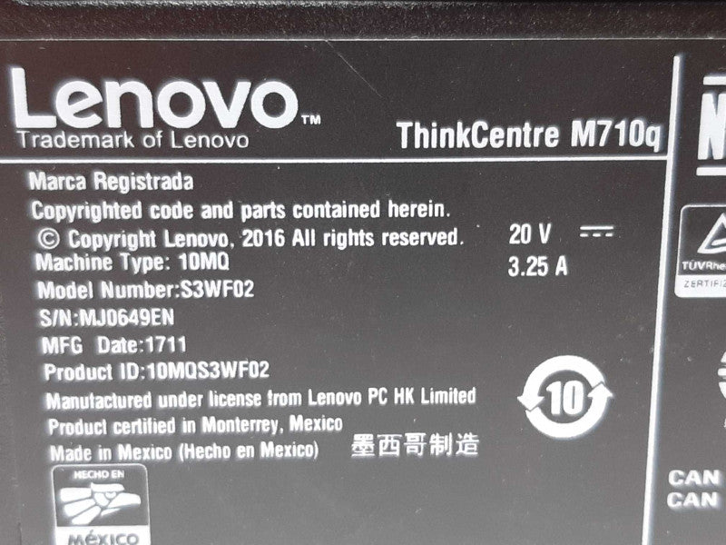 Lenovo ThinkCentre M710q i5-6500T @ 2.50GHz 8GB RAM - NO HDD +