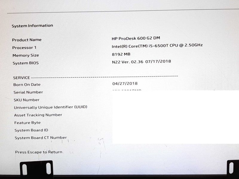 HP ProDesk 600 G2 DM i5-6500T @ 2.50GHz 8GB RAM - NO HDD +