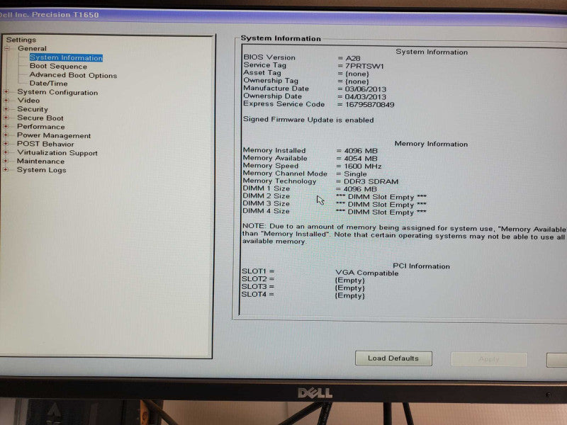 Dell Precision T1650, Xeon E3-1240v2 3.4GHz, 4GB RAM, No HDD/GPU/Caddies _