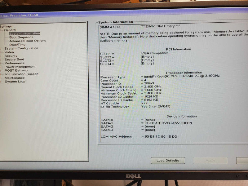 Dell Precision T1650, Xeon E3-1240v2 3.4GHz, 4GB RAM, No HDD/GPU/Caddies _