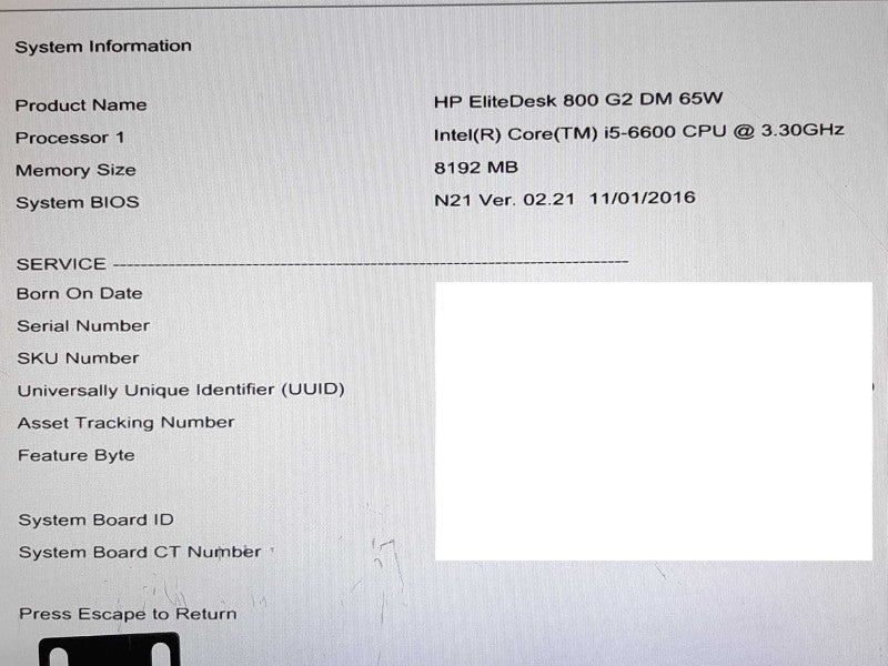 HP EliteDesk 800 G2 DM 65W i5-6600 @ 3.30GHz 8GB RAM - NO HDD +