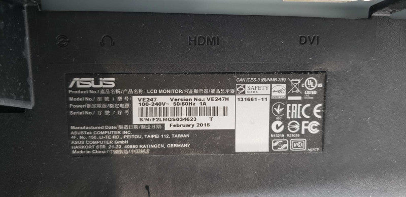 ASUS VE247 23.6\\" / 1920 x 1080 / 2ms / 75hz / 300 nits / 1000:1 Contrast #