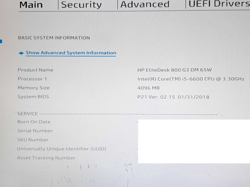 HP EliteDesk 800 G3 DM 65W i5-6600 @ 3.30GHz 4GB RAM - NO HDD +