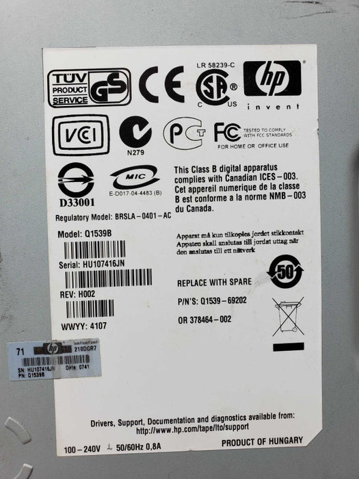 HP Q1539-69202 StorageWorks Ultrium960 LTO3 SCSI Ext. Tape Drive _