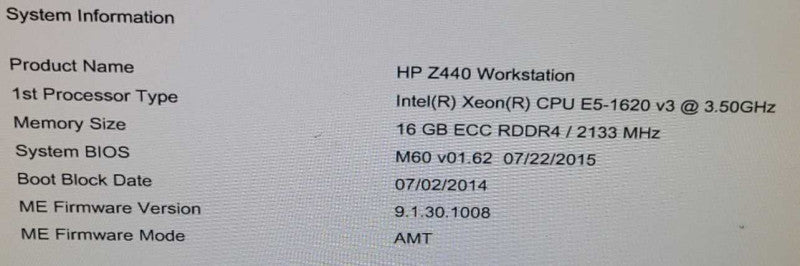 HP Z440 E5-1620 v3 3.5GHz 16GB RAM Nvidia Quadro 600 1GB NO OS NO HDD $ $
