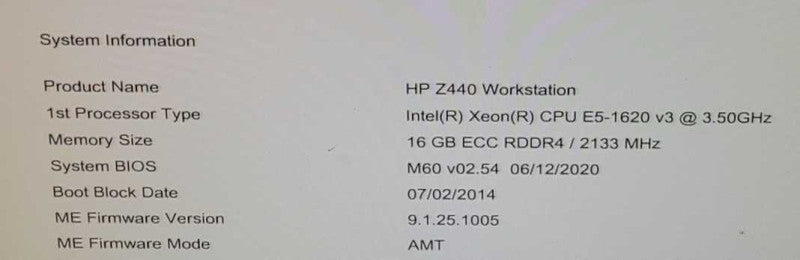 HP Z440 Xeon E5-1620 V3 3.5Ghz 16GB RAM NO OS NO HDD NO GPU $