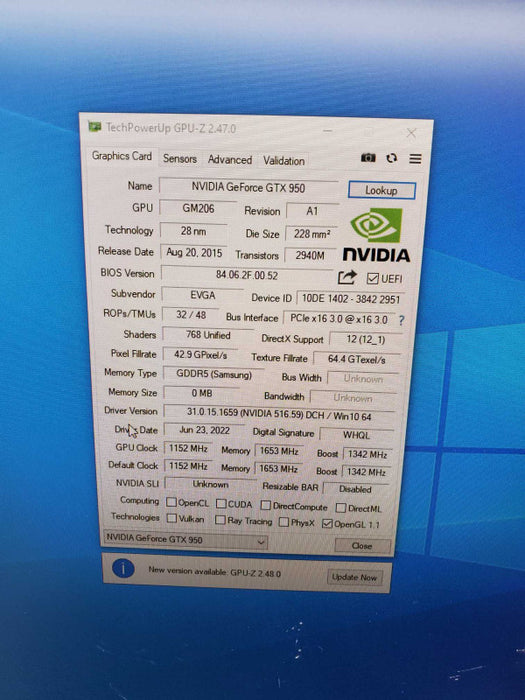 EVGA NVIDIA GeForce GTX 950 2GB GDDR5 Graphics Card _ tested )