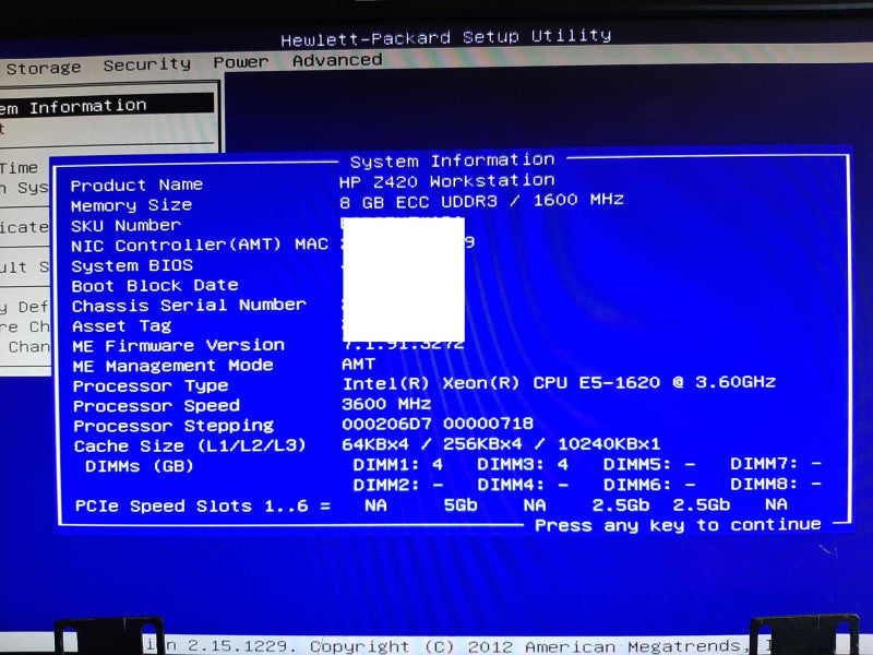 HP Z420 Workstation Xeon E5-1620 @ 3.6GHz 8GB RAM - NO HDD/GPU +