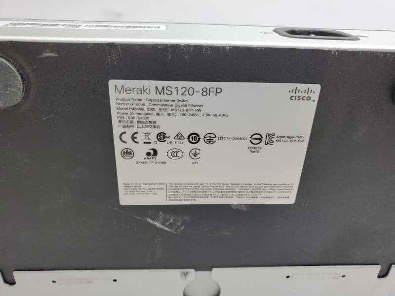 Cisco Meraki MS120-8FP-HW 8-Port PoE Ethernet Switch Claimed )