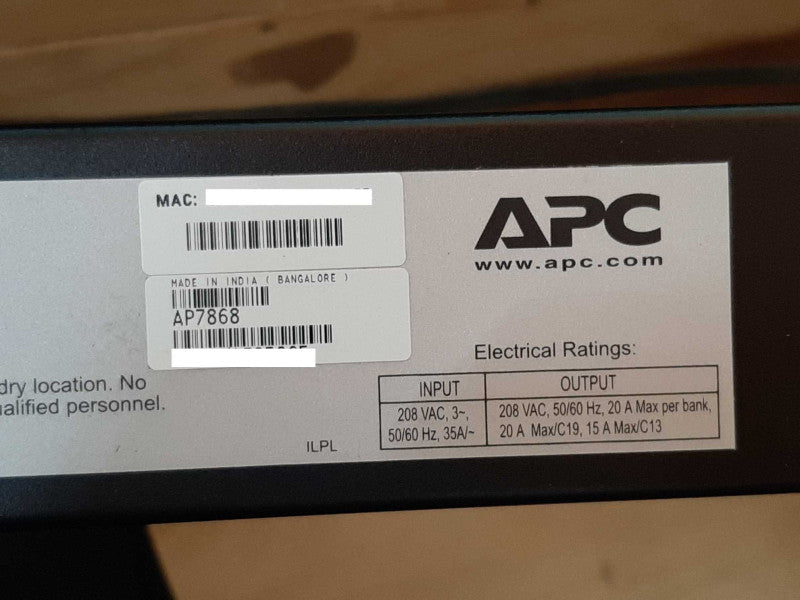 APC AP7868 Rack PDU Metered 208V 20A 36-Outlet Zero U +