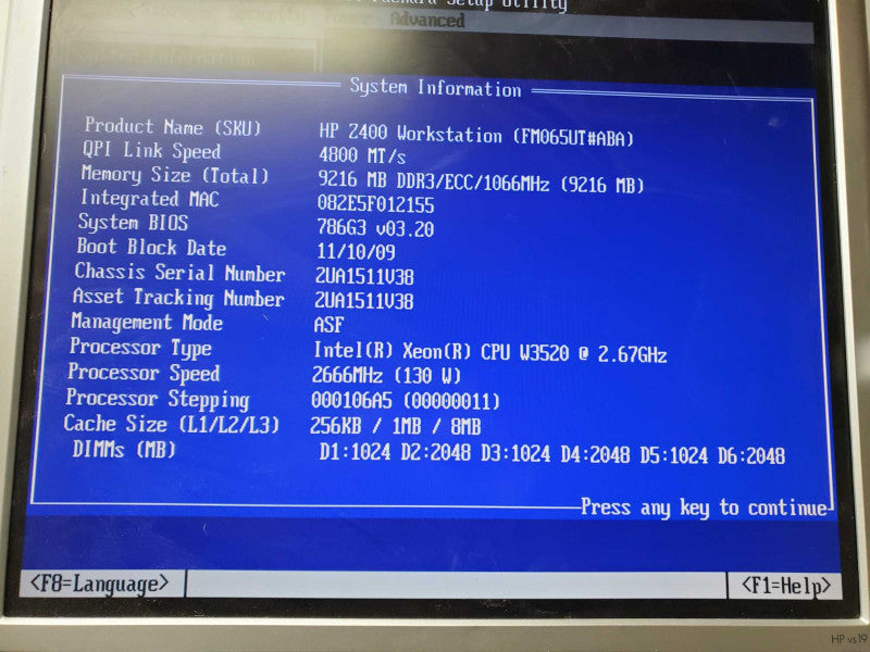 HP Workstation, Z400, Xeon W3520@ 2.67GHz, 9GB RAM, No GPU )