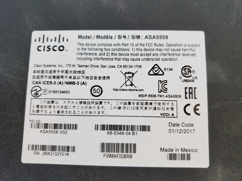 Cisco ASA 5508-X Firewall Security Appliance FTD Factory_Default (