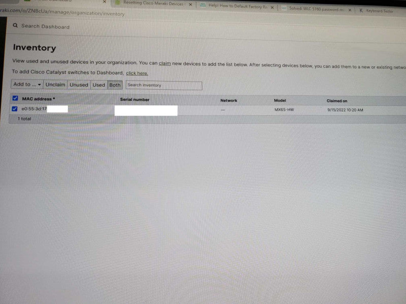 Cisco Meraki MX65-HW Cloud Managed Security Appliance Unclaimed )