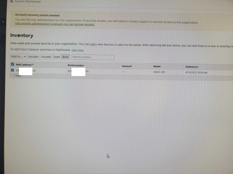 CISCO MERAKI MX65-HW SECURITY APPLIANCE UNCLAIMED _