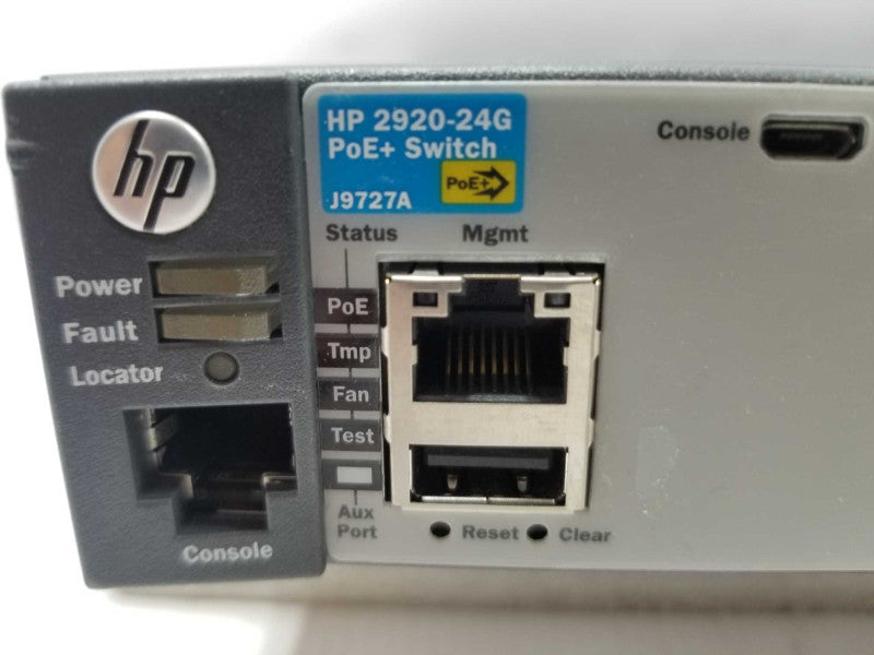 J9727A HP Procurve 2920-24G-POE 24 Port Switch, NO PSU, FACTORY RESET ~