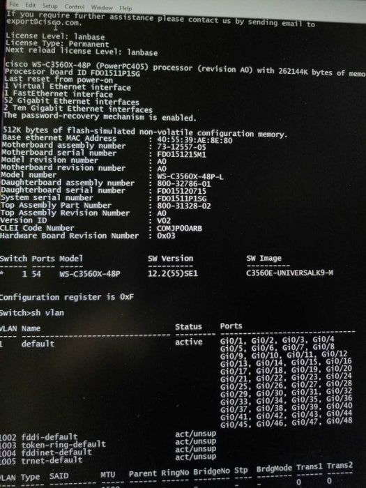 Cisco Catalyst WS-C3560X-48P-L PoE+ Network Switch, FACTORY RESET ~