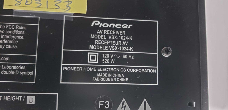 Pioneer AV Receiver VSX0-1024-K / see notes #