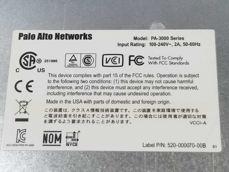 Palo Alto PA-3050 Firewall Security Appliance