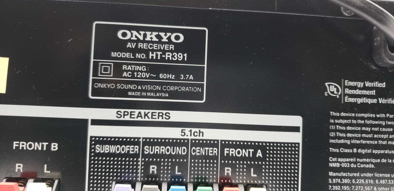 Onkyo HT-R391 5.1 Ch HDMI Home Theater Surround Sound Receiver Stereo #