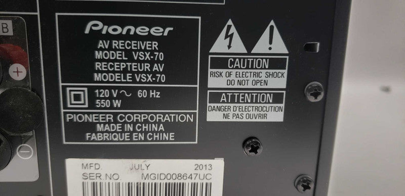 Pioneer Elite VSX 70 7.2 Channel Receiver 7x hdmi #