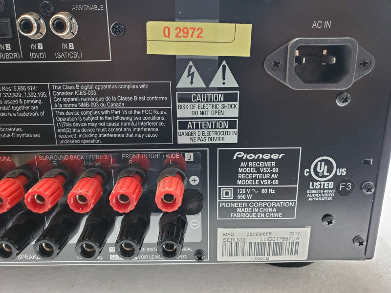 Pioneer VSX Elite VSX-60 AV Receiver, Tested to power on, AS-IS _
