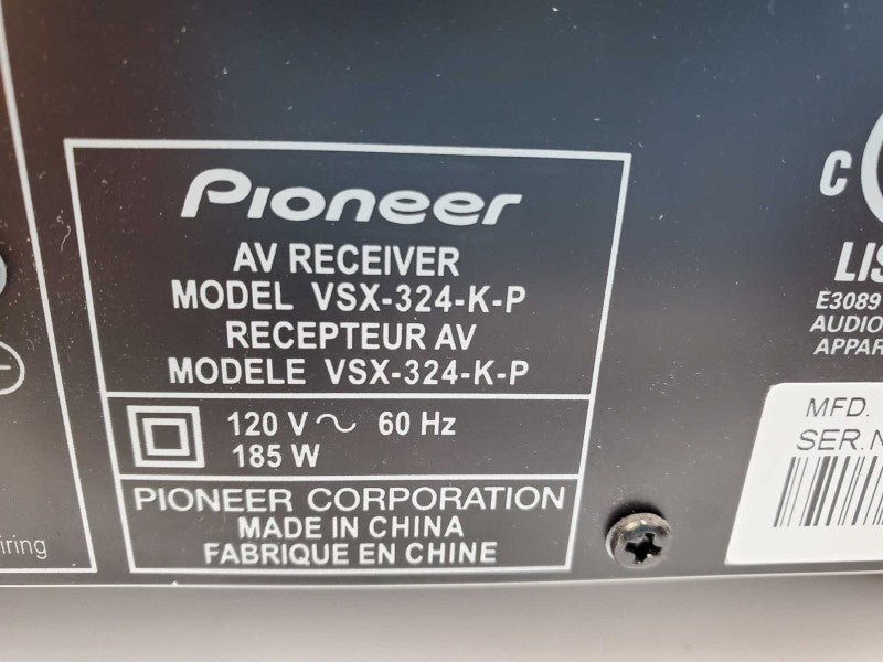 Pioneer Receiver VSX-324-K-P 5.1 Channel HDMI Surround Sound 185W No Remo )