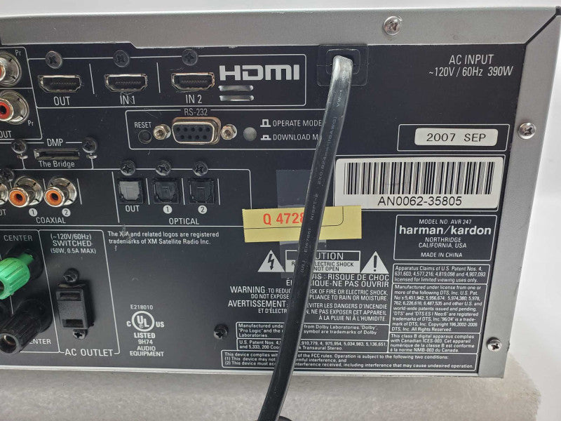 Harman Kardon AVR 247 High-Performance AV Receiver, Powers on, AS-IS _