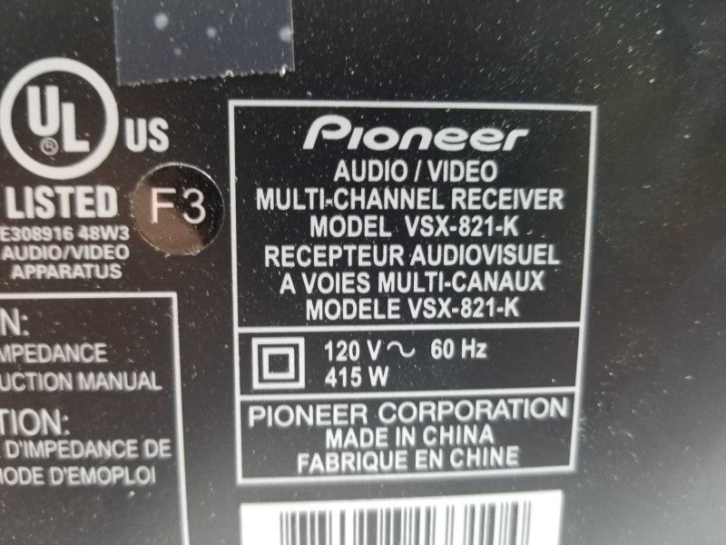Pioneer VSX-821-K 5.1 A/V HDMI Home Theater Receiver, AS-IS ~