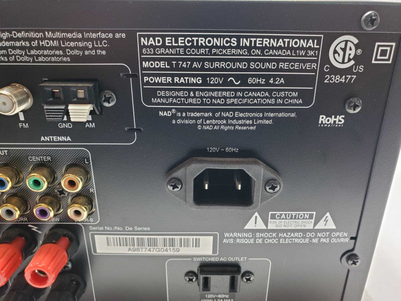 NAD AV Surround Sound Receiver T747, Tested to power on, AS-IS _