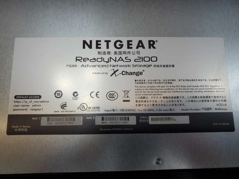 Netgear ReadyNAS 2100 Network Storage 4x 3.5\\" No HDD (