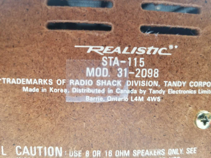 Vintage Realistic STA-115, 24 watts per channel into 8â¦ (stereo) AS-IS ~