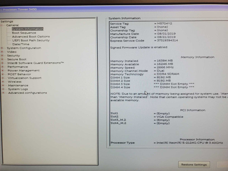 Dell Precision Tower 3430, Xeon E-2124G 3.4GHz, 16GB DDR4, Quadro P400 GPU _