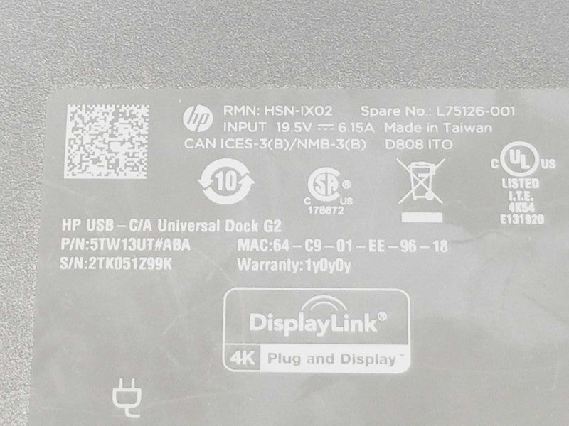 HP USB-C Universal Dock G2 Docking Station HSN-iX02 Only Dock ~