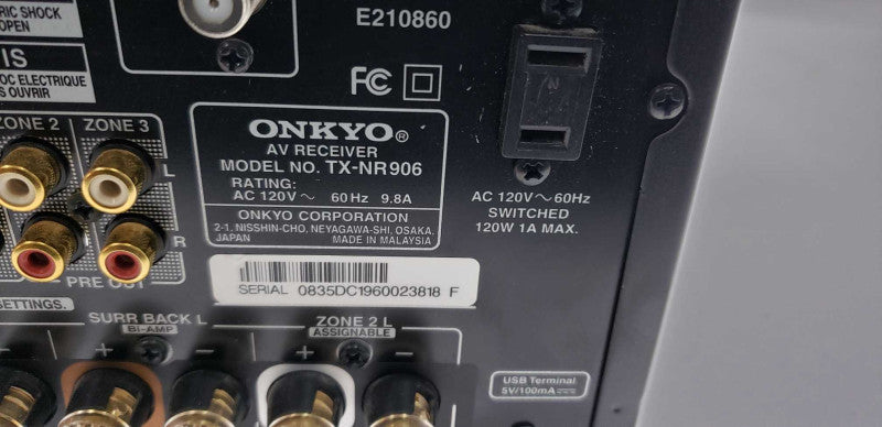 Onkyo TX-NR906 7.1-Channel Home Network A/V Receiver / see notes #