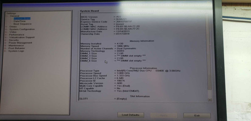 Dell D01D Core 2 Duo E8400 @ 3.00ghz / 4gb ram / all HDDS removed #