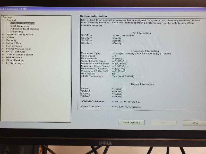 Dell Precision T1700 Xeon E3-1220v3 3.1GHz, 8GB DDR3, Quadro K600 GPU, No HDD _