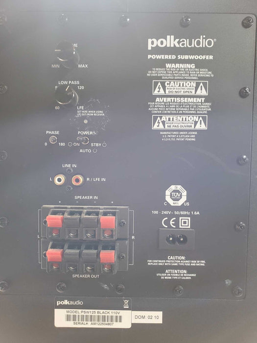 Polk audio powered amplifier PSW125 BLACK 110V, Powers on, AS-IS _
