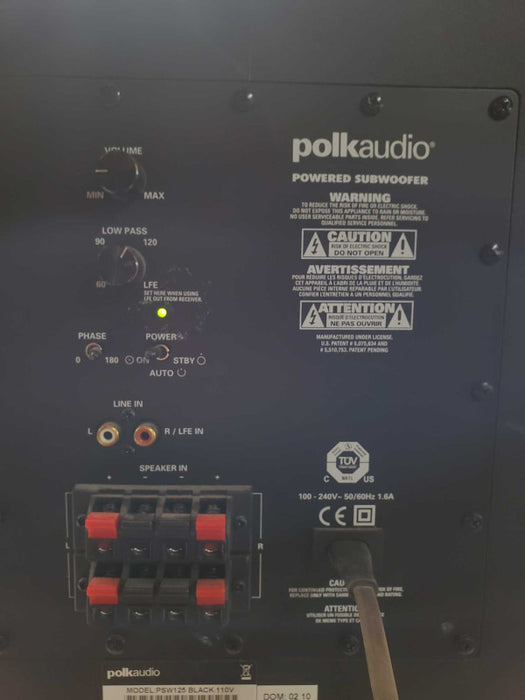 Polk audio powered amplifier PSW125 BLACK 110V, Powers on, AS-IS _