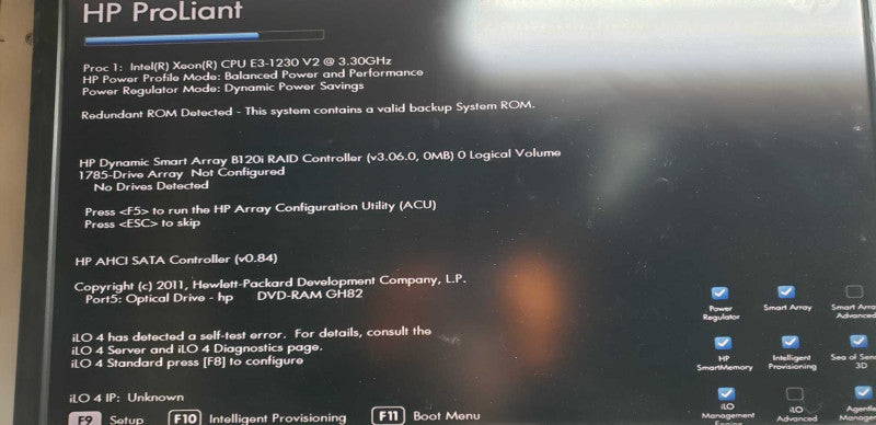HP Proliant ML310E G8 Xeon E3-1230 V2 @ 3.30ghz / 8gb ram / B120i Ctrl #