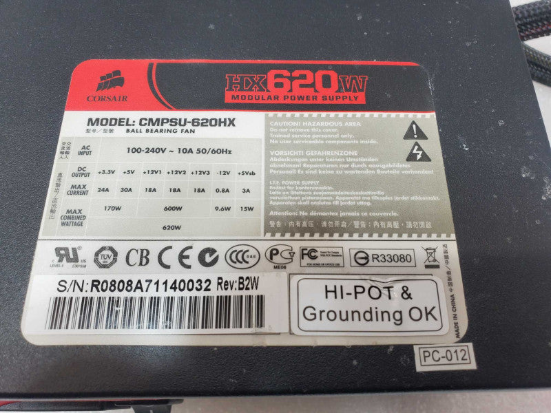 Corsair HX620W 620 Watt Modular Power Supply, No connector Cables _
