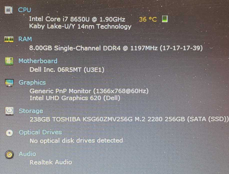 Dell Latitude 5290 Core i5-8650U @1.90GHz 8GB DDR4 256GB SSD )