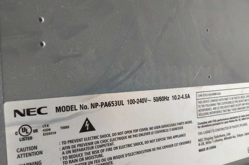 NEC Model NP-PA653UL 120-240V 10.2-4.5A Professional Projector, 1132H #