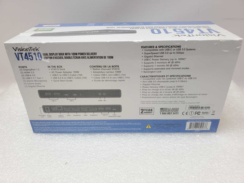 Brand New VisionTek VT4510 Dual Display Dock with 100W Power Delivery _