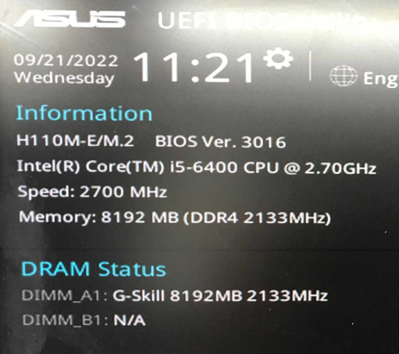 Asus H110M-E/M.2 Motherboard i5-6400 2.7GHz 8GB RAM Socket LGA1151 No IOShield