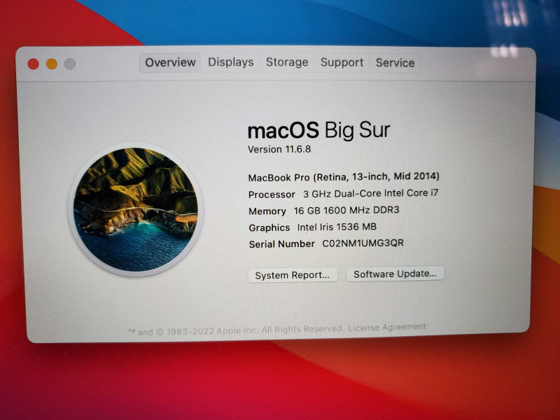 Macbook Pro 2014 Retina Core i7-4578U @ 3.2 GHz 16GB Ram 250GB SSD *READ* (
