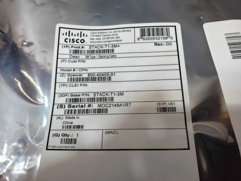 Cisco STACK-T1-3M= 3M Type 1 Stacking Cable _