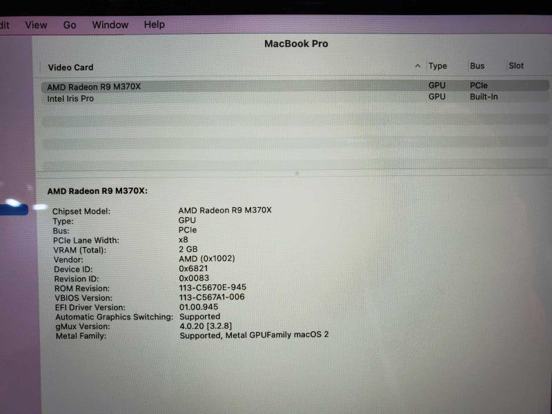 MacBook Pro 2015 15\\" Retina i7-4870HQ@ 2.5 GHz 16GB Ram 500GB SSD R9 M370X 2GB (