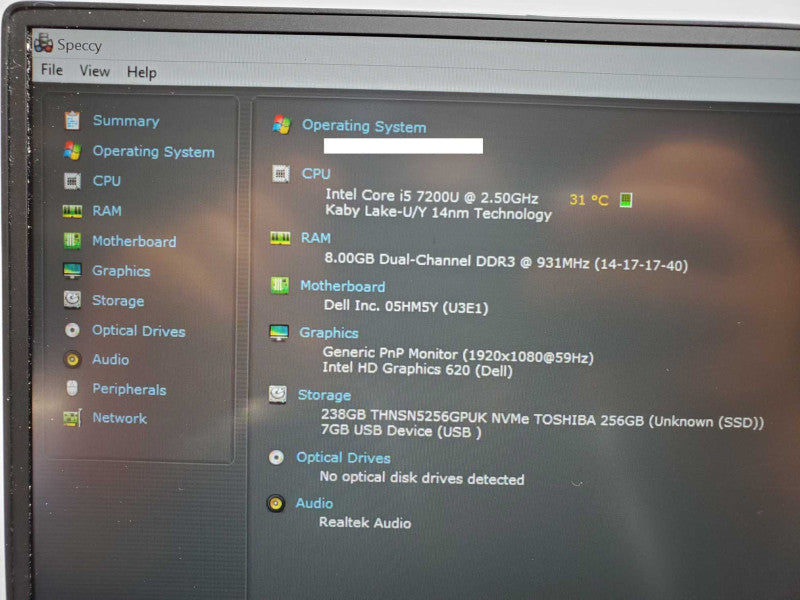 Dell XPS P54G Core i5-7200U @ 2.5 GHz 8GB Ram 250GB SSD (