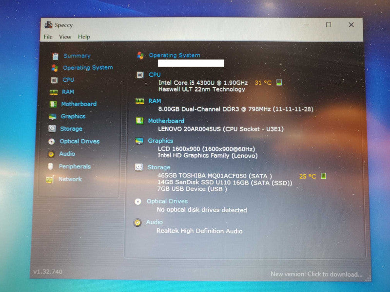 Lenovo ThinkPad T440s Core i5-4300U @ 1.9 GHz 8GB Ram 500GB SSD (